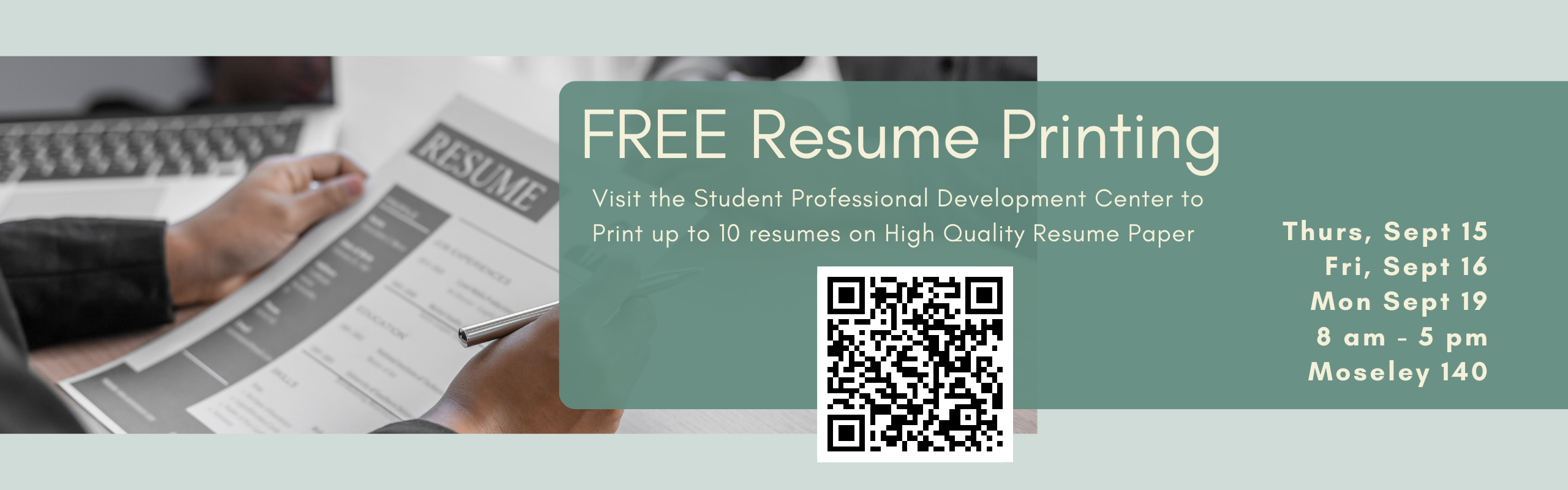 Free resume printing at the SPDC. Check EJN for details