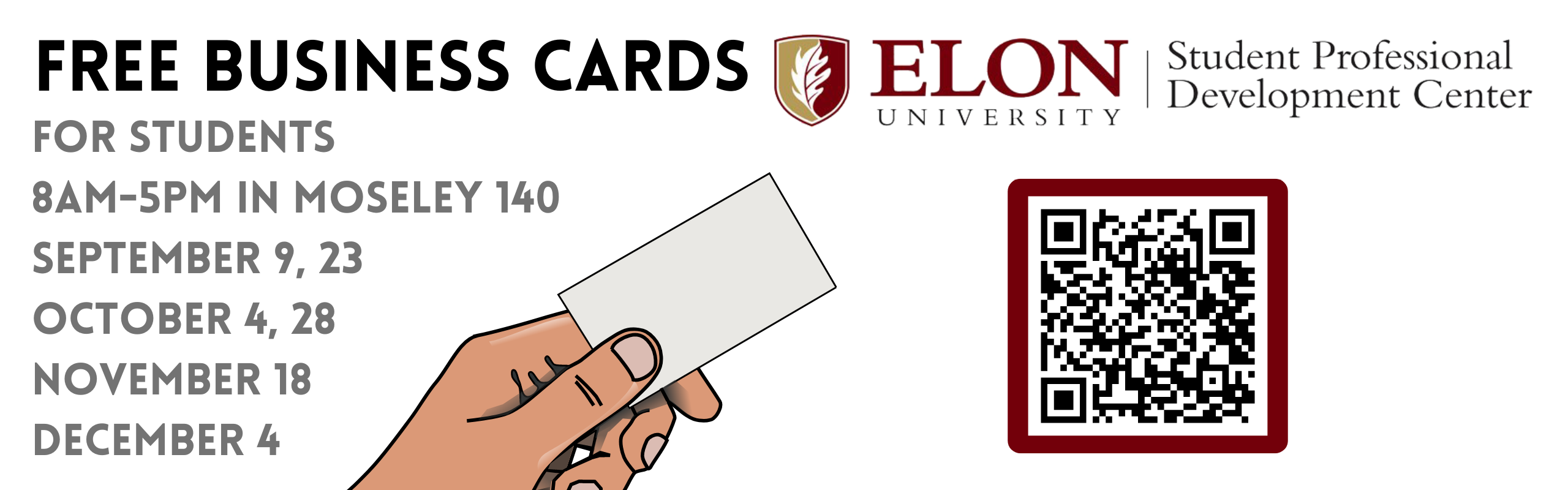 Free business cards, on several dates from August to December 2024, details found on the elon job network.