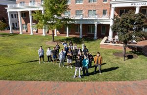Students in the STEM LLC are captured from above by drone.