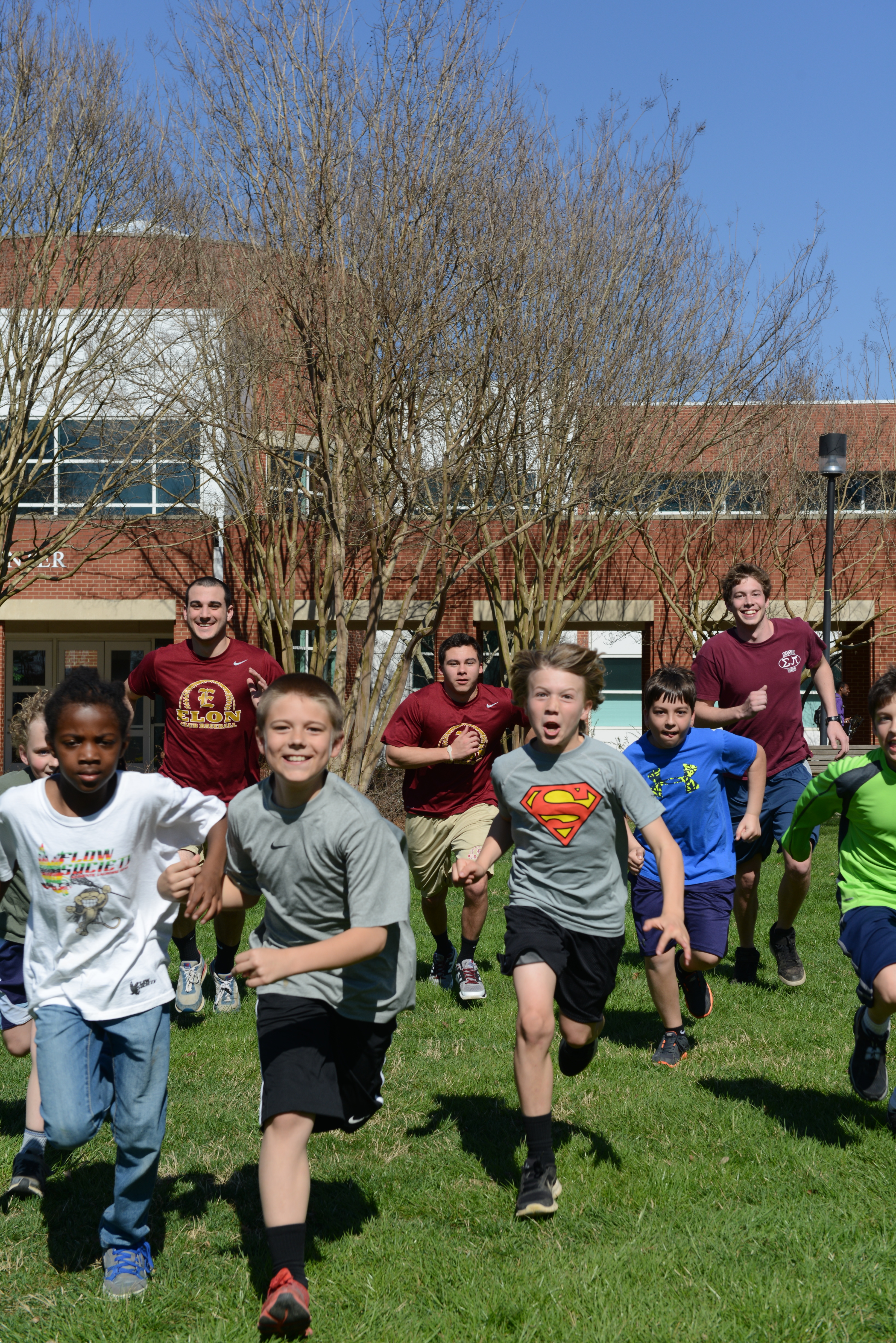 Children running at an exercise science event on Elon's campus. Discover rewarding exercise scientist jobs with Elon's exercise science major.