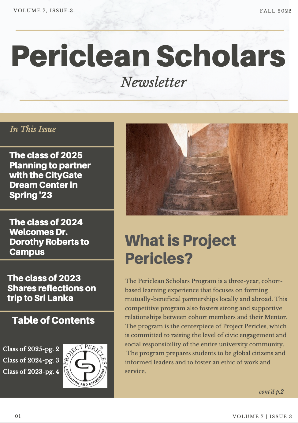Screenshot of Periclean Scholars Spring 2022 Newsletter