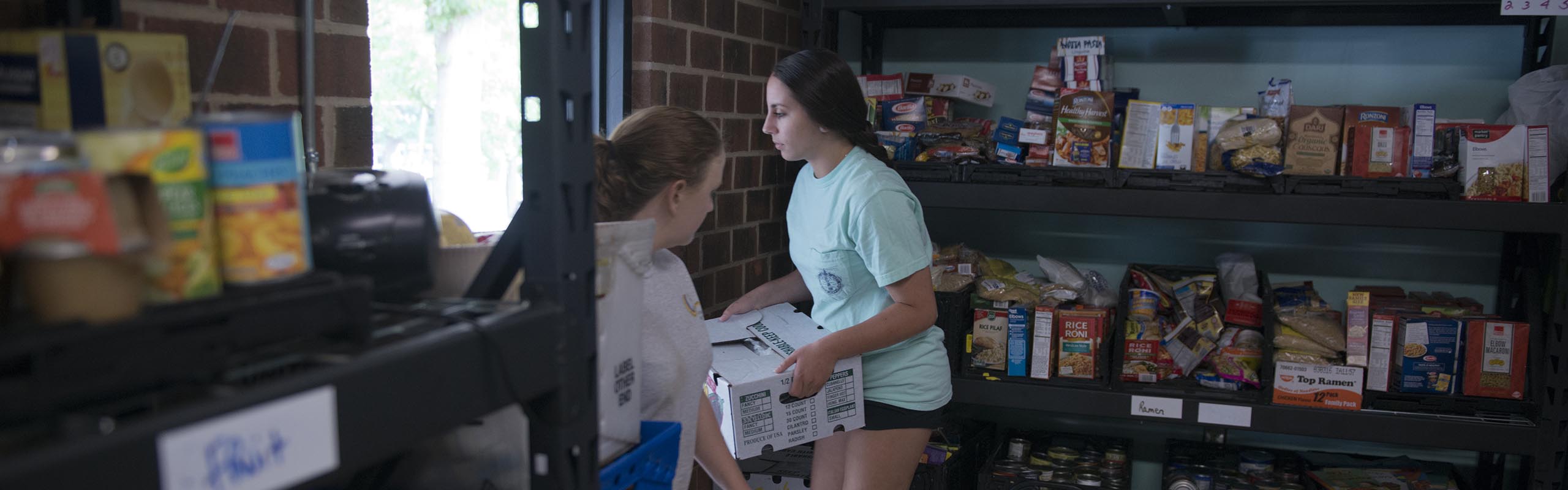 Students work at the Allied Churches of Alamance County's food bank.