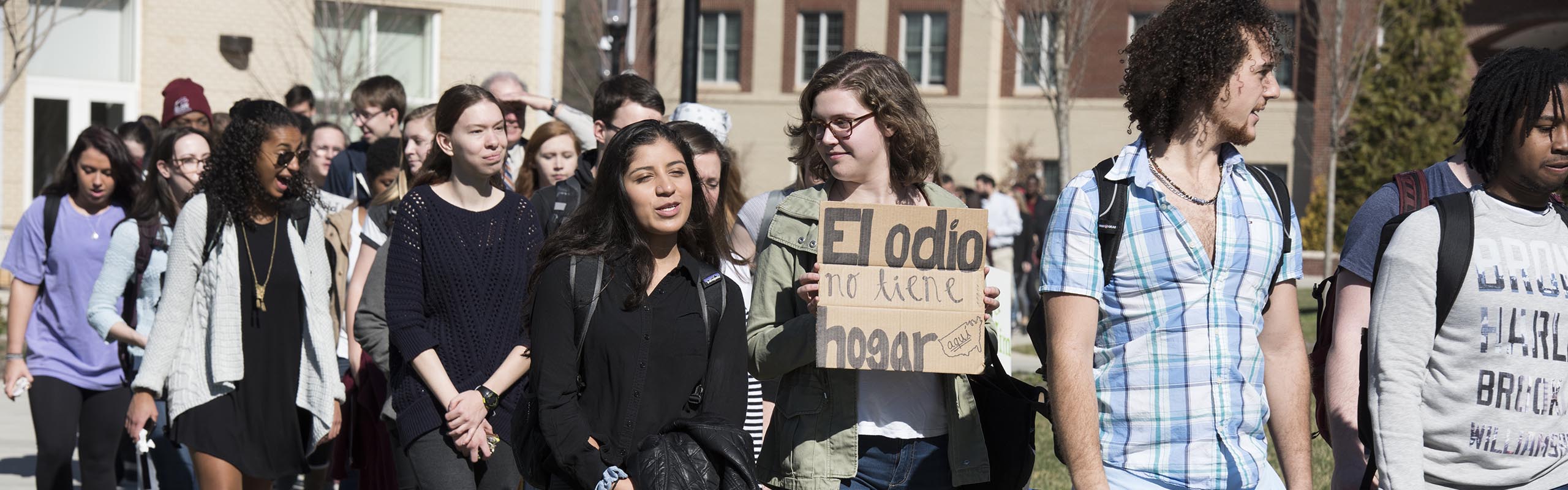 More than 100 students, faculty and staff gathered at Elon’s Speakers' Corner on Young Commons to share their concerns and hold a march about the president’s recent Executive Order regarding immigration.
