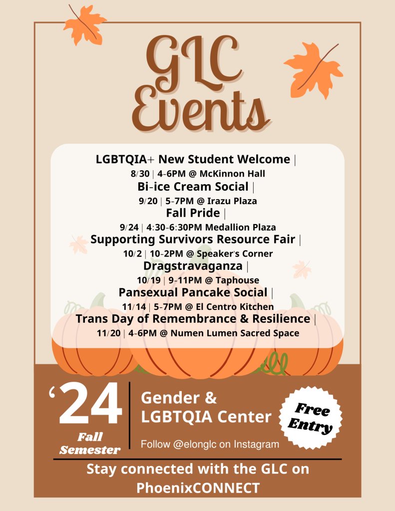 Flyer with GLC fall events in fall like theme.