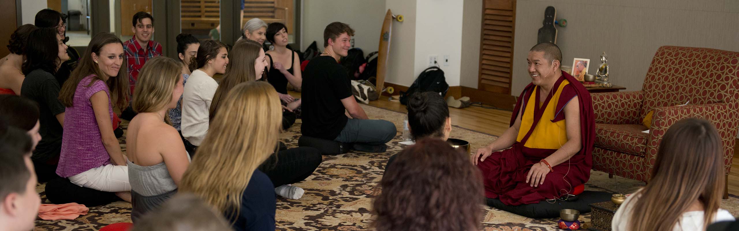 Buddhist monk Geshe Gelek, the resident teacher at the Kadampa Center in Raleigh, visits the Numen Lumen Pavilion to lead a meditation session.