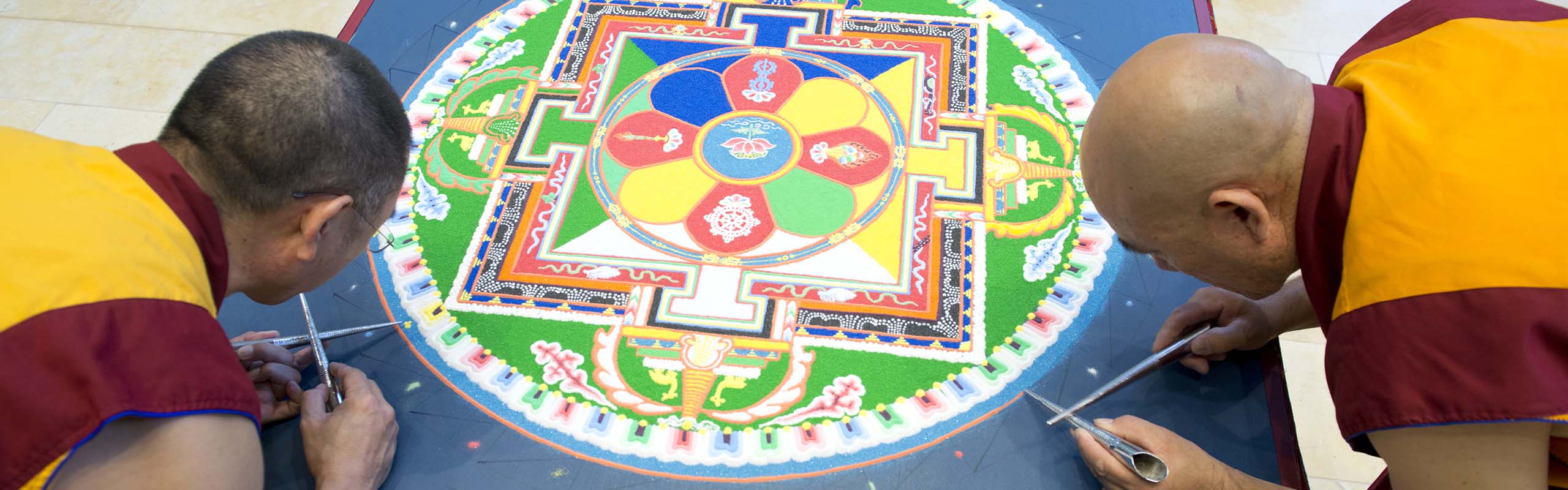Buddhist monks from the Kadampa Center in Raleigh, visited Elon for three days to create a sand mandala in the Sacred Space of the Numen Lumen Pavilion.