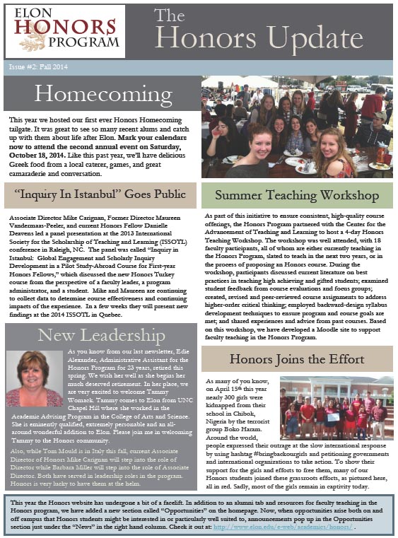 Fall 2014 Honors Newsletter Thumbnail