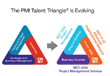 Graphic showing what courses match the PMI Talent Triangle