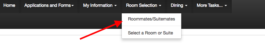 Screenshot showing the roommates and suitemates menu item in the self service portal