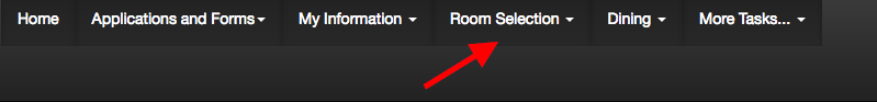 Screenshot showing Room Selection menu item in Self Service portal