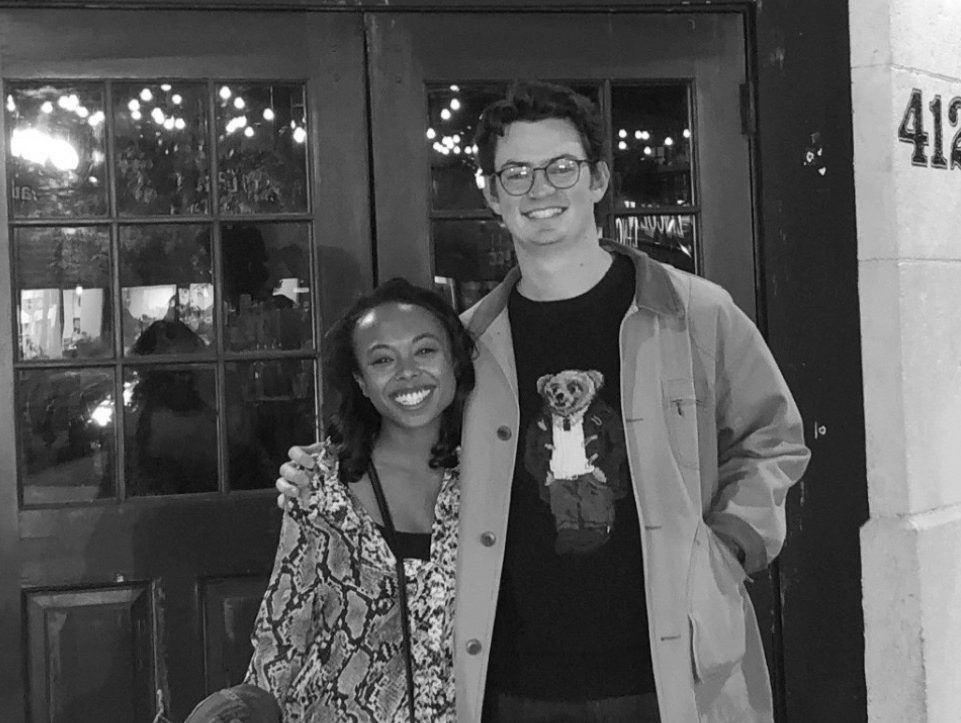 Kelsea Johnson ‘17 and Kyle Porro ‘17 in a black and white photo