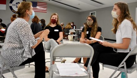 Elon students and faculty met with community members at Burlington's Mayco Bigelow Center in September to launch this semester's oral history projects.