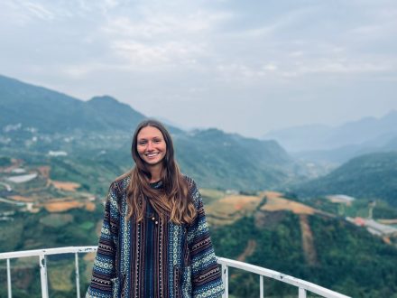 Alina Prengel standing in front of mountains