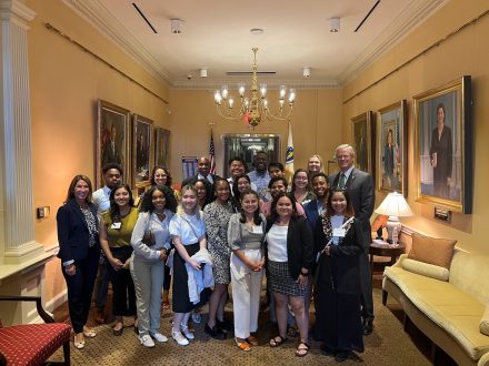 Odyssey Program students visited the Massachusetts State House and met Governor Charlie Baker and State Representative Russell E. Holmes, who also works at Baystate Financial. 