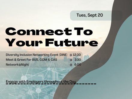 Graphic for Elon's Connect to Your Future events with details about events