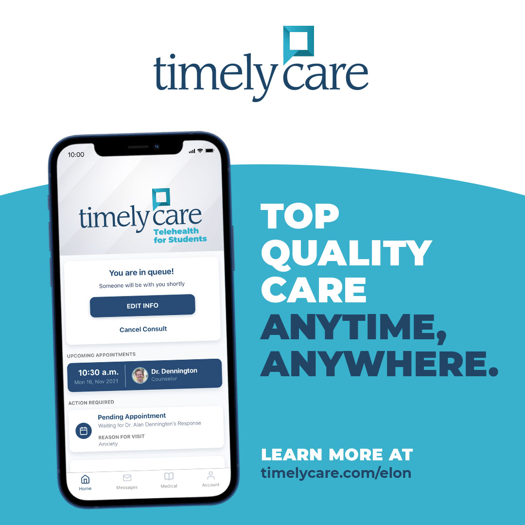 TimelyCare available for students during Fall Break Today at Elon