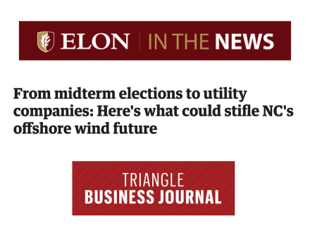 Elon in the News graphic with Triangle Business Journal headline