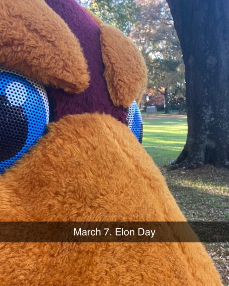 Closeup of Elon Phoenix with date of Elon Day March 7