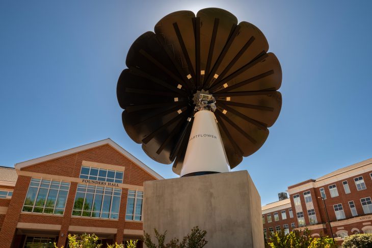 The Smartflower solar device in front of Founders Hall, April 18, 2023.