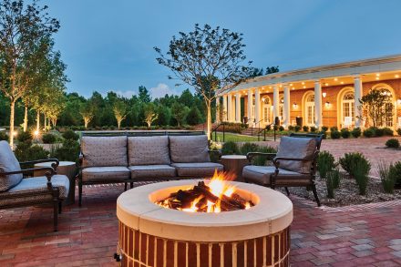 A look at the fire pit on the patio of The Inn at Elon at Elon University