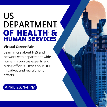 Join the US Department of Health and Human Services for a Virtual Career Fair on Wednesday, April 26 from 1-4 PM