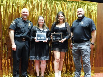 Community Partnership Award Recipients Mariann King and Antonella Tommasi with Chief LeMire and Sergeant Joel Thomas. 