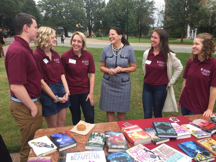 MacLean Wilson '21 (far right) at a special College Coffee for President Book's inauguration as a School of Education Ambassador.