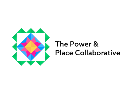 Multicolored geometric shape and Power and Place Collaborative logo