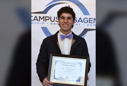 Bo Dalrymple '25 after winning NC Campus Engagement Community Impact Student Award.