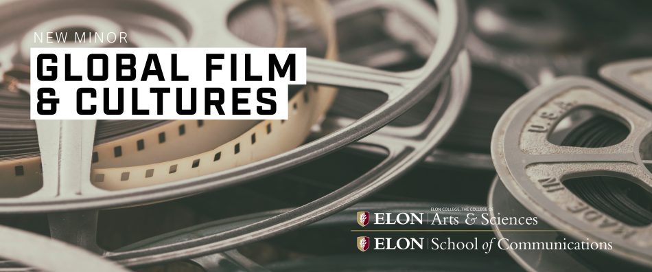 A photo of film reels laying on top of one another with Global Film & Studies headline on top of it.