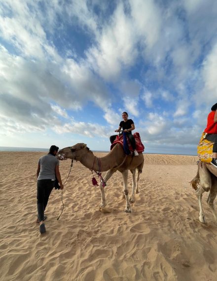 Przybocki on a camel in Morocco