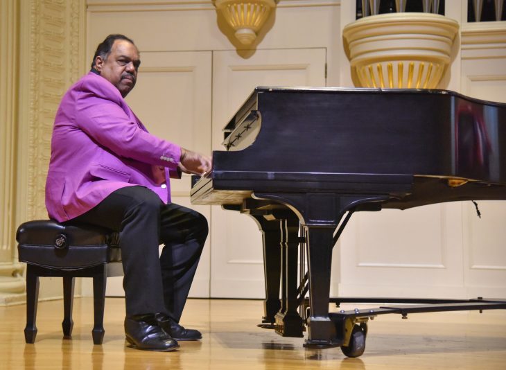 Daryl Davis plays the piano in Whitley Auditorium during his Feb. 20 visit to Elon as part of the Liberal Arts Forum.