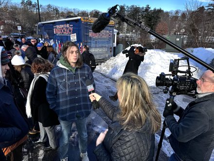 An Elon student is interviewed by Fox News at a 2024 political event in New Hampshire.