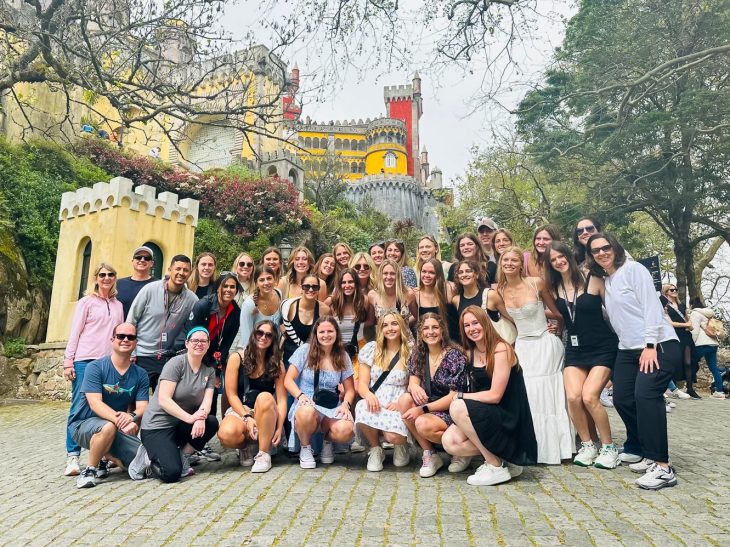 Members of the Elon Women's Soccer Team pose during on their global experience in Portugal.