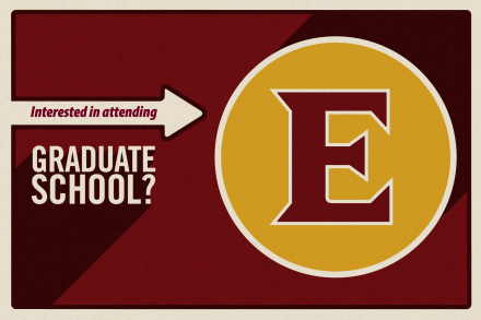 A marroon image with Elon monogram with text that reads are you interested in graduate school?