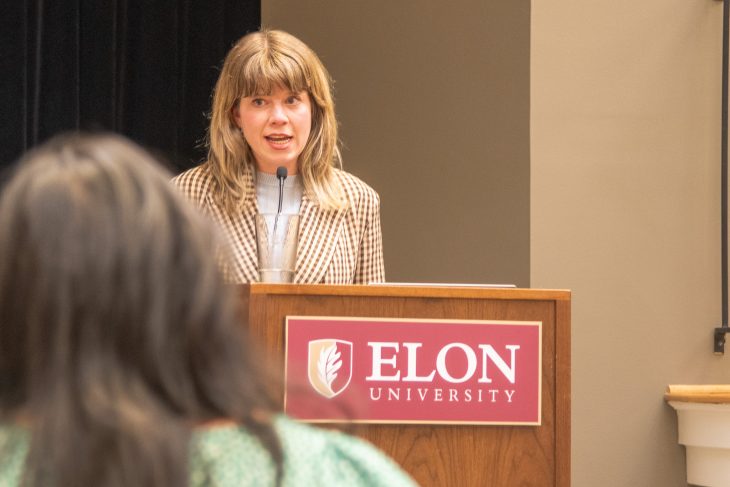 Researcher, storyteller and author Britt Wray spoke on Wednesday, April 24, in Elon McKinnon's Hall as part of the university's Earth Week 2024 events.