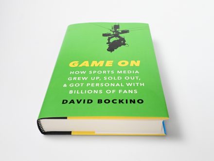Bockino's new book, Game On, sits on a white table.