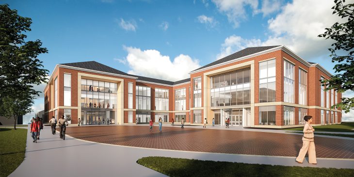 An exterior rendering of the HealthEU Center, which is slated to open in 2026.