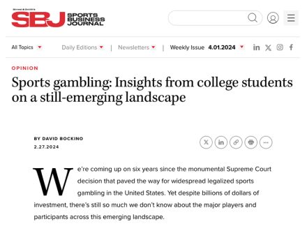 Screenshot of Elon University's Sports Business Journal Op-ed on sports gambling.