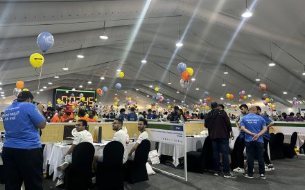 People in large convention center