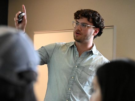 Heath Foster, an Elon student, presents research.