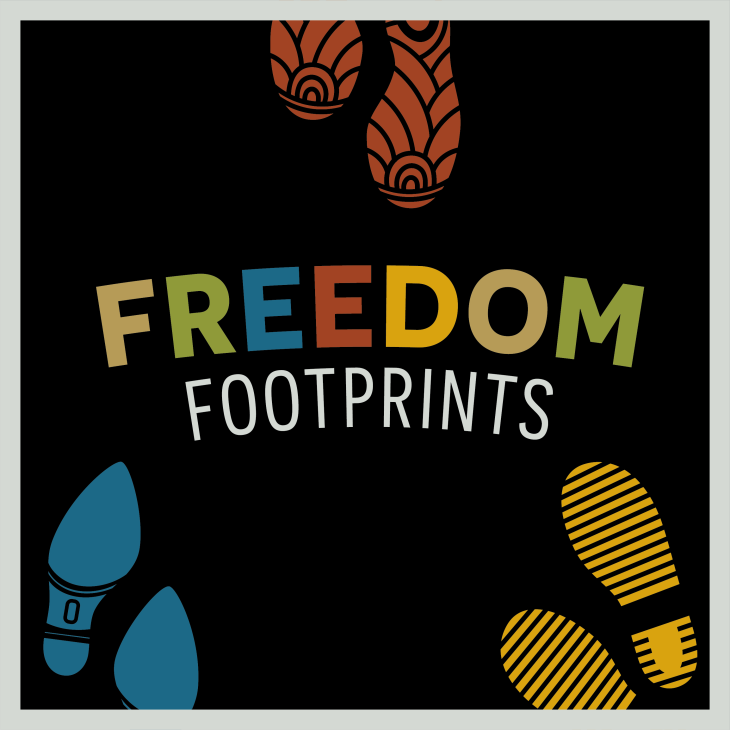 Black square with words Freedom Footprints