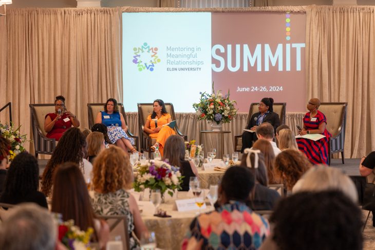 Carla Fulwood offers remarks during a panel discussion on the opening day of the Mentoring in Meaningful Relationships Summit at Elon University on June 24, 2024.