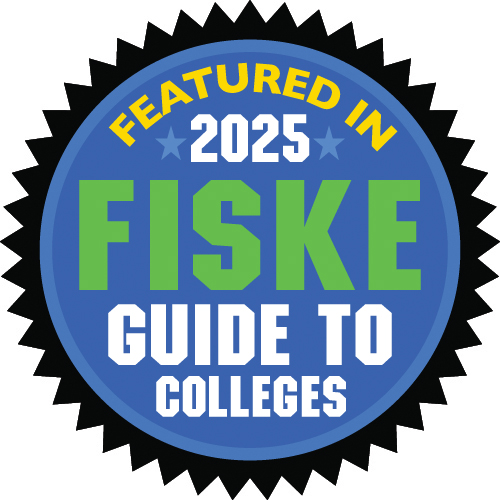 Badge saying "FEatured in 2025 Fiske Guide to Colleges"