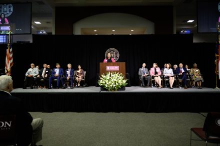 Kristin Boswell speaks at podium