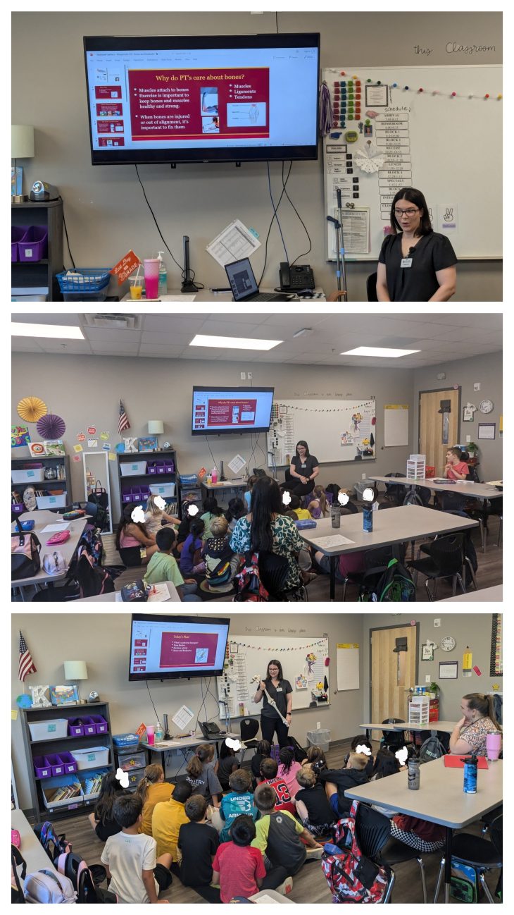 Stephanie Leathers talked about what Physical Therapists do (top picture) and the importance of bones (middle and bottom pictures)