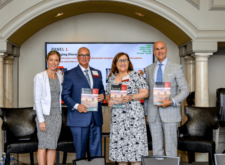 Dean Maha Lund, second from right, with fellow panelists at Invest: Raleigh-Durham.