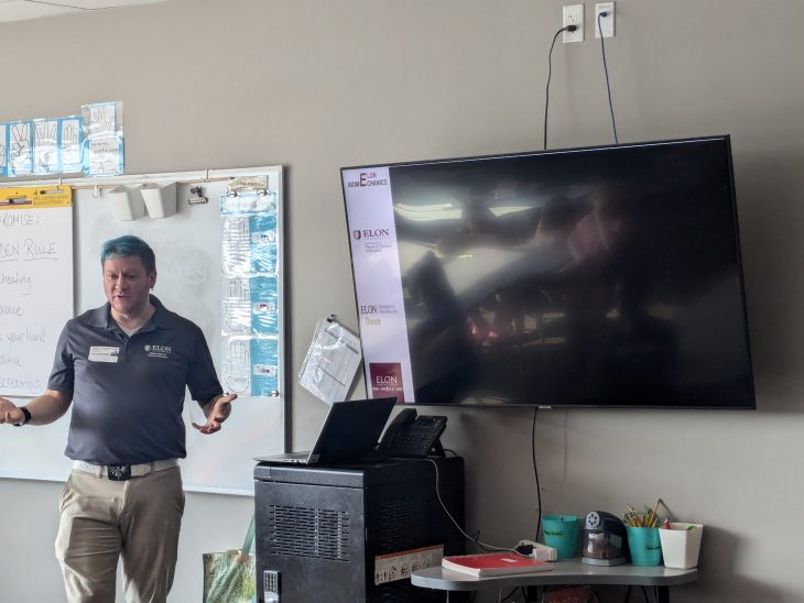 Matt Wittstein explaining what we do in the Biomechanics lab at Elon