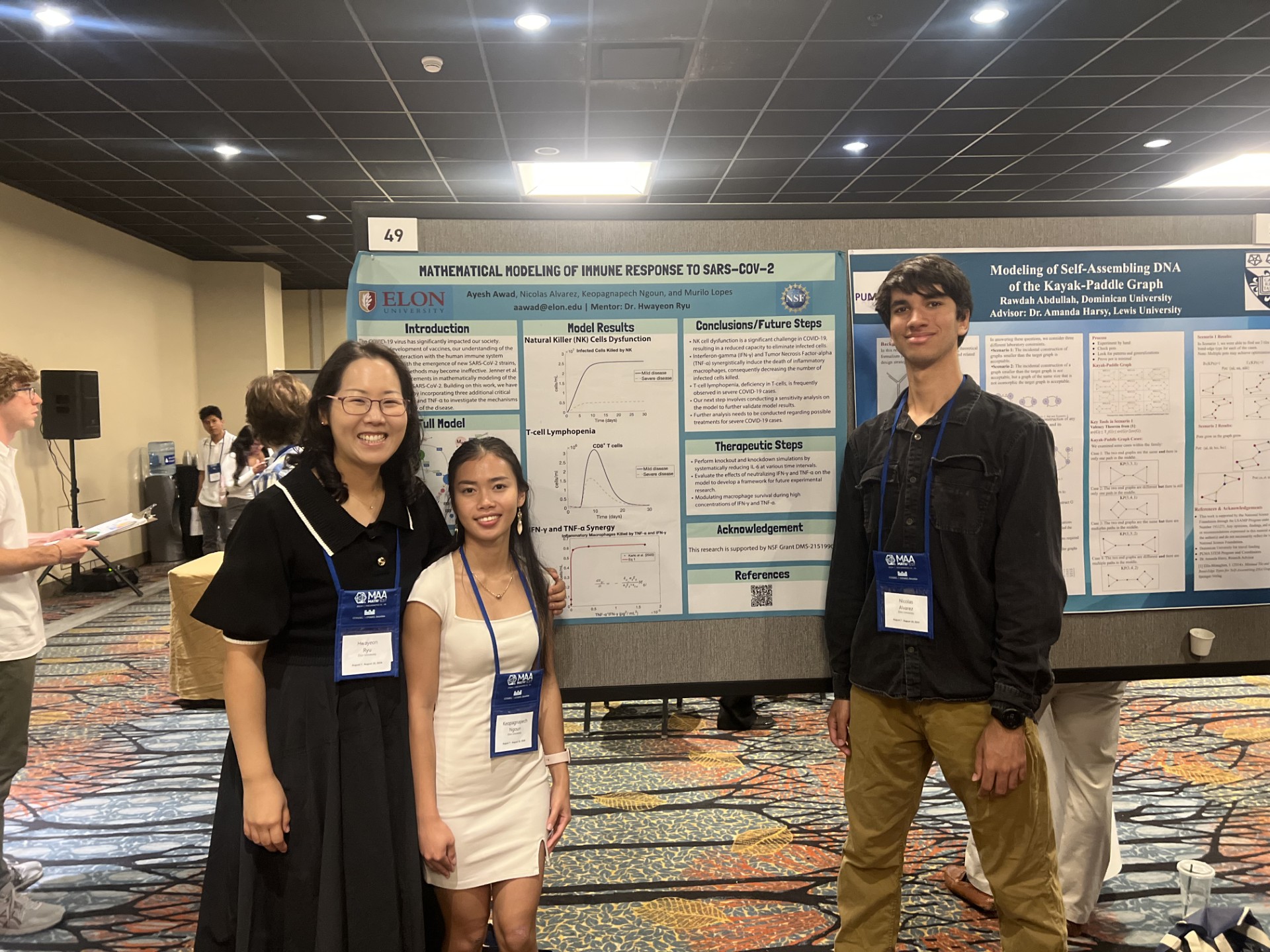 Associate Professor Ryu (far left) with her research students, Pagnapech Ngoun '26 and Nicolas Alvarez '27 at the poster session.