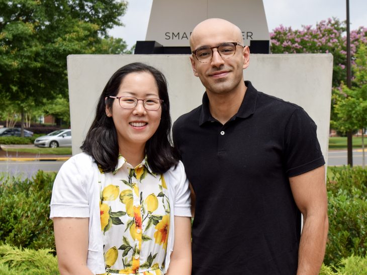 Hwayeon Ryu and Ayesh Awad in the Innovation Quad courtyard